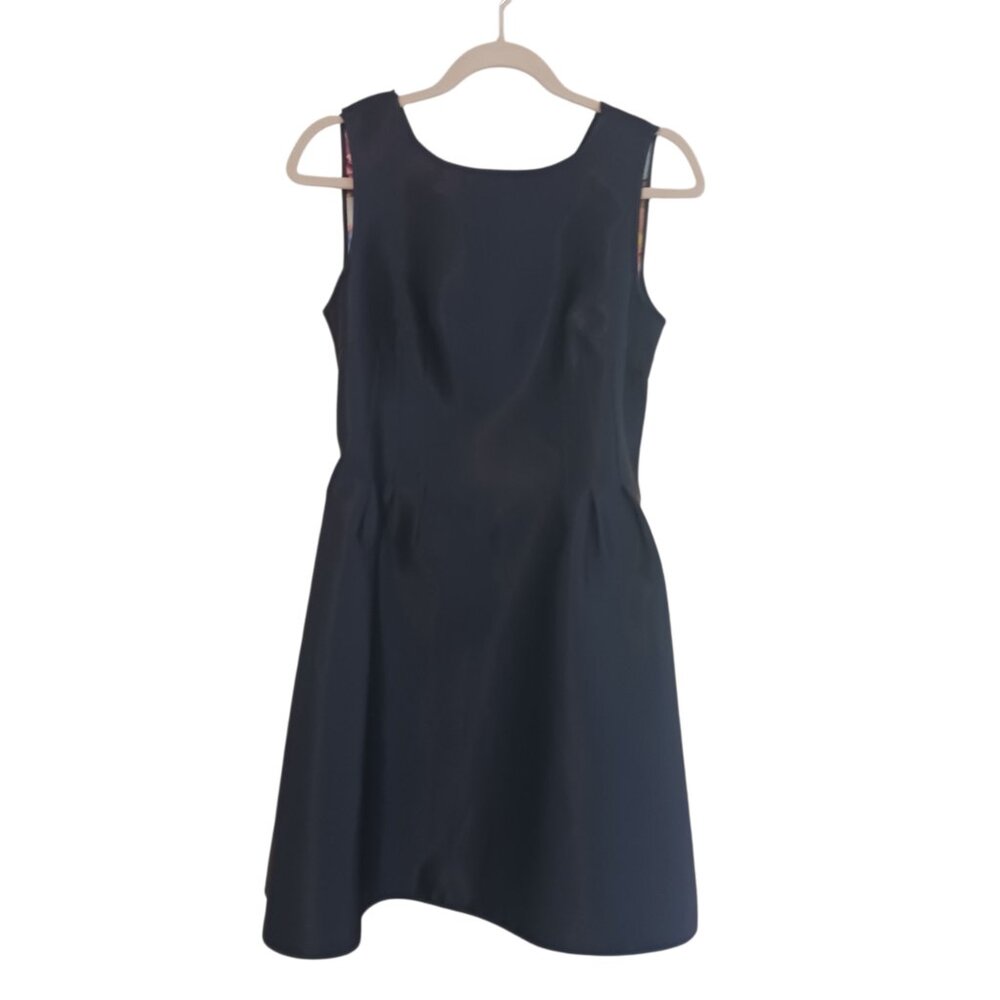 Nicole Miller Reversible Satin Dress SZ 8, Floral and Navy, Full Length Back Zip - Picture 3 of 16
